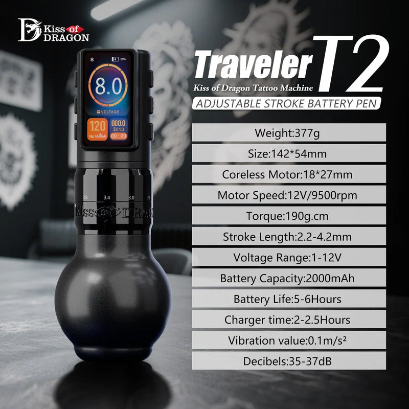 Ambition Traveler T2 bezprzewodowa maszynka do tatuażu pen regulowany skok 2.2-4.2 mm