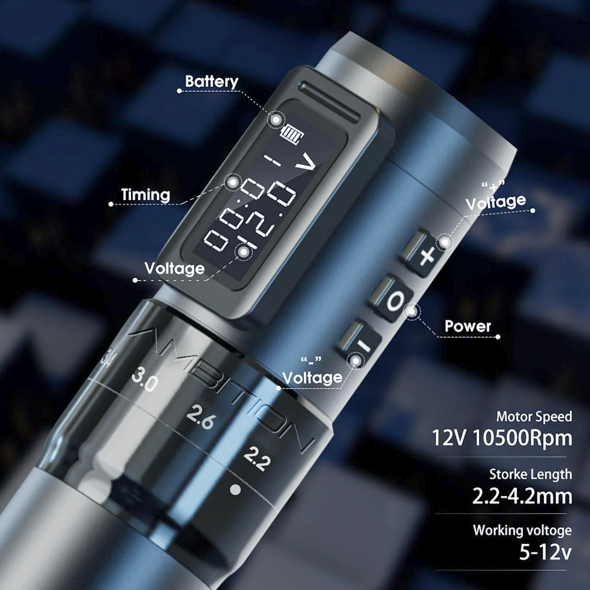 Ambition Mars-U bezprzewodowa maszynka do tatuażu pen regulowany skok 2.2-4.2 mm