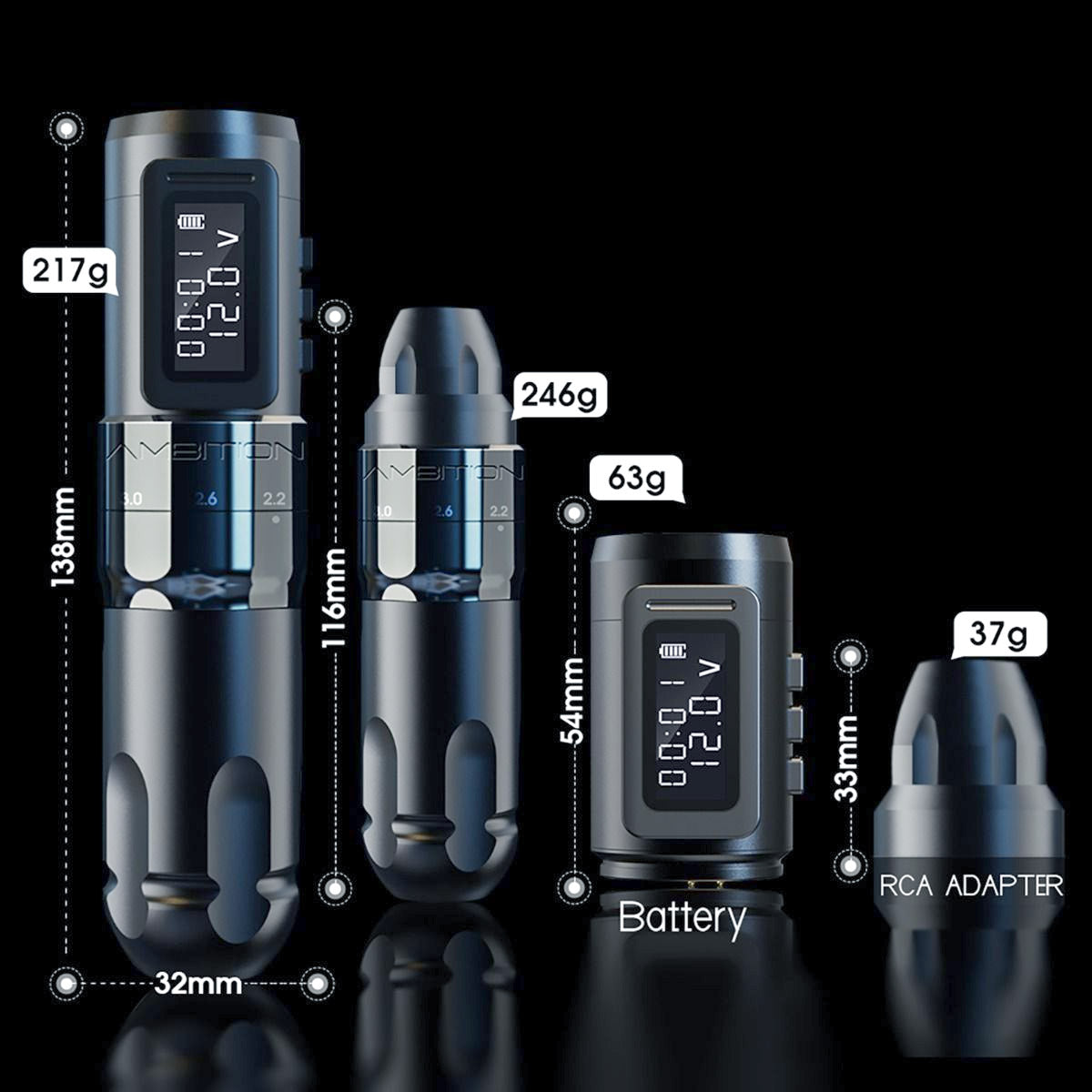 Ambition Mars-U bezprzewodowa maszynka do tatuażu pen regulowany skok 2.2-4.2 mm