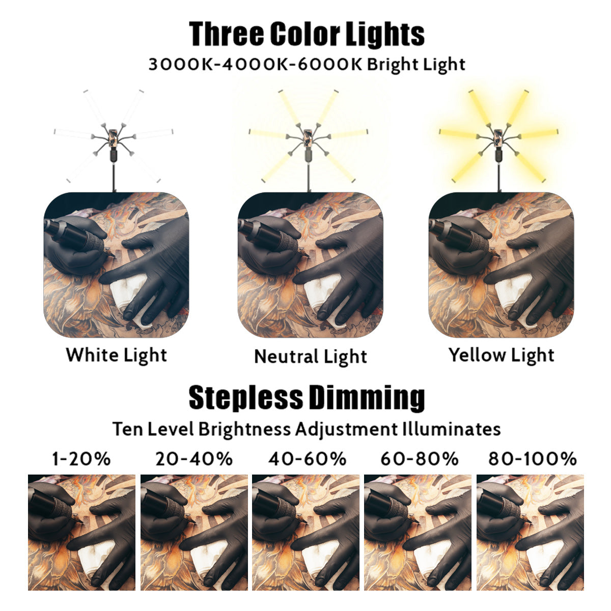 Lampa LED do tatuażu na statywie z 6 ramionami