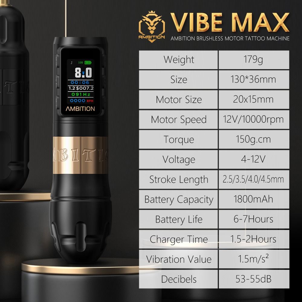 Ambition Vibe Max bezprzewodowa maszynka do tatuażu pen wymienny skok 2.5-4.5 mm