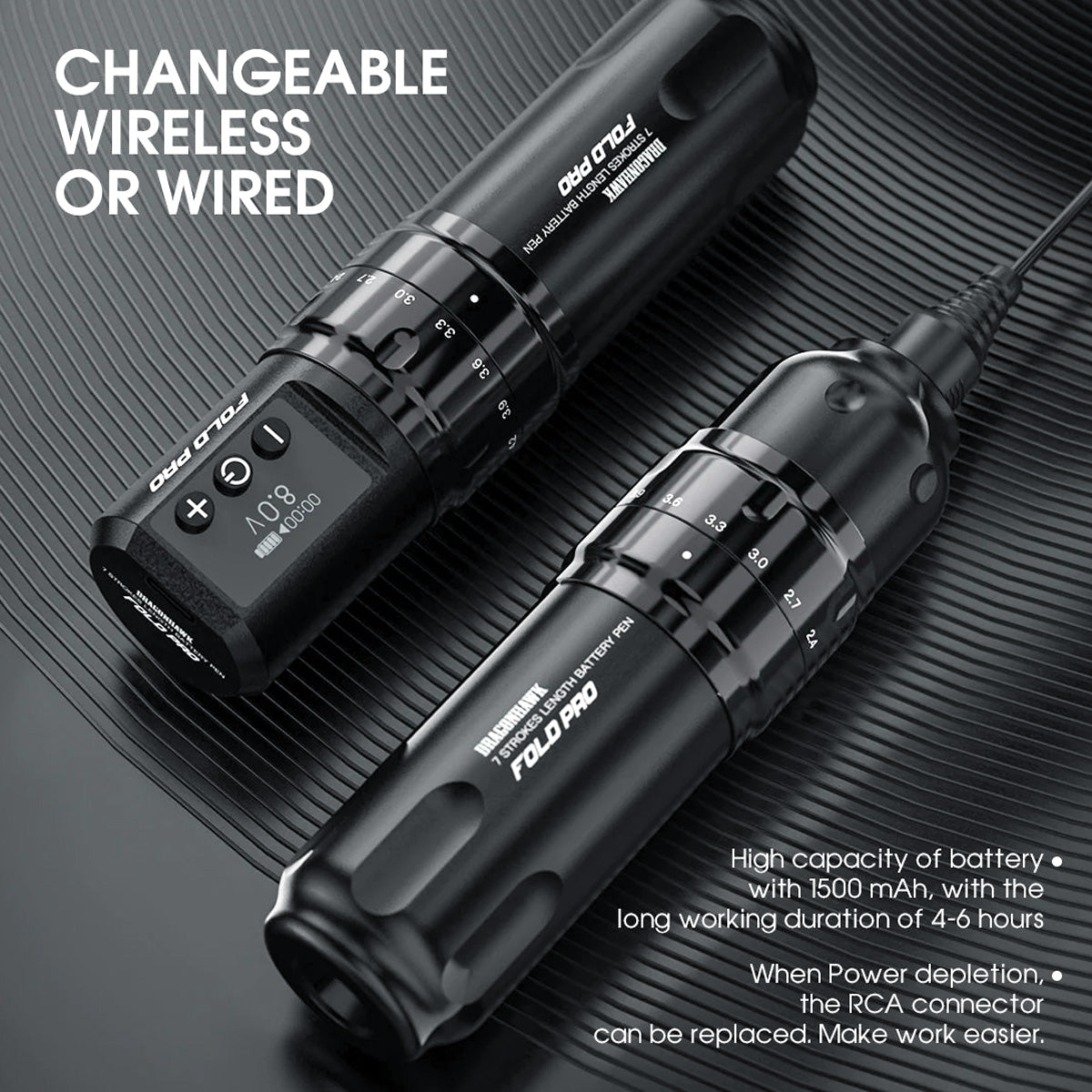 Dragonhawk Fold Pro bezprzewodowa maszynka do tatuażu pen regulowany skok 2.4-4.2 mm