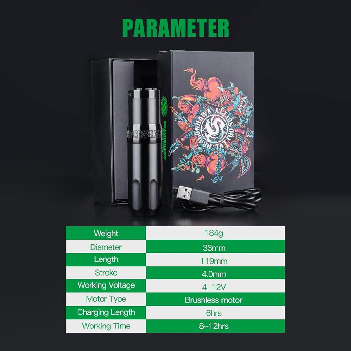 Dragonhawk Pen wireless tattoo machine pen 4.0 mm