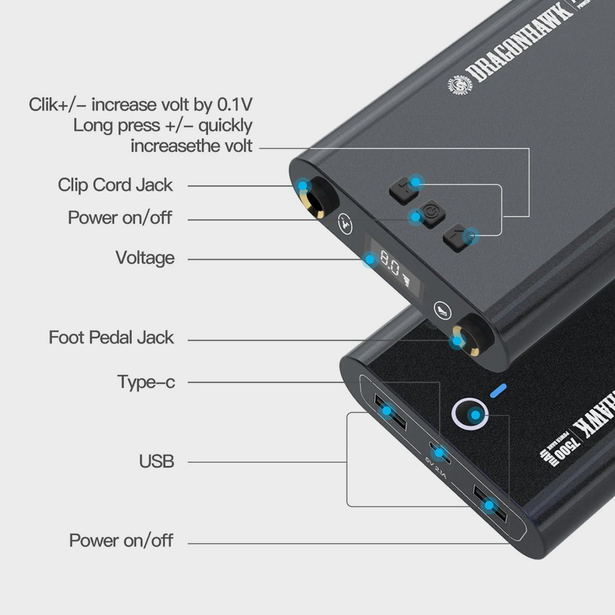 Dragonhawk Powerbank przenośny zasilacz do tatuażu