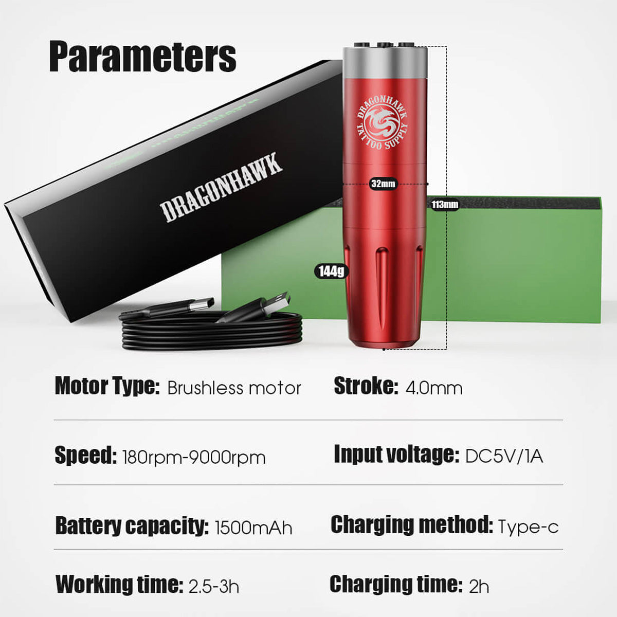 Dragonhawk X8 bezprzewodowa maszynka do tatuażu pen 4.0 mm