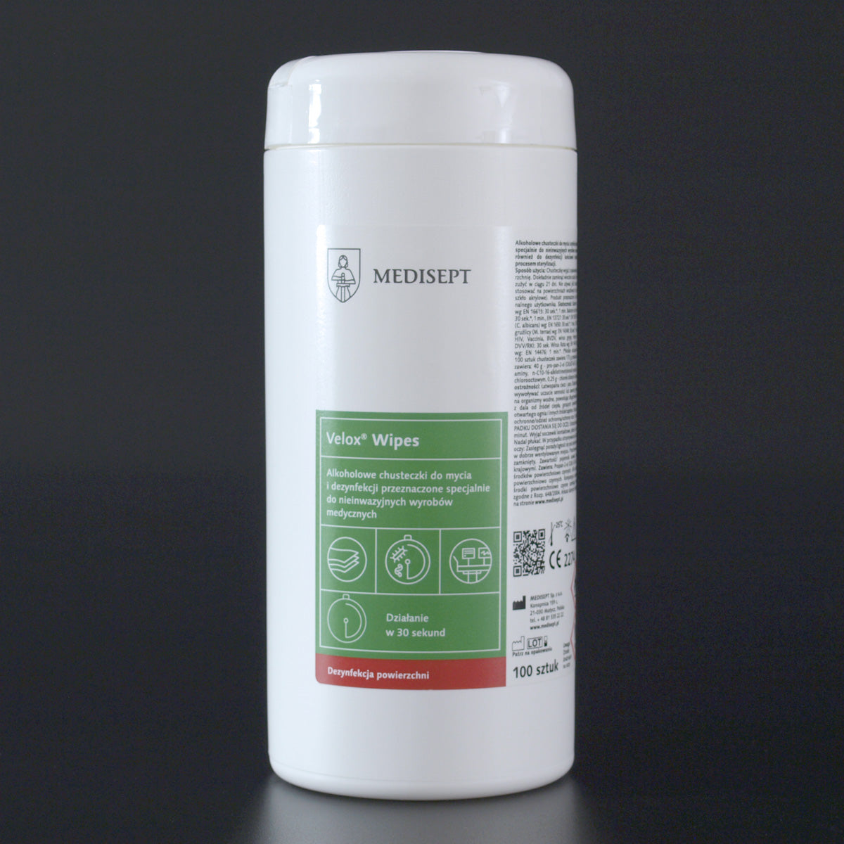 Medisept Velox alkoholowe chusteczki w puszce do dezynfekcji powierzchni