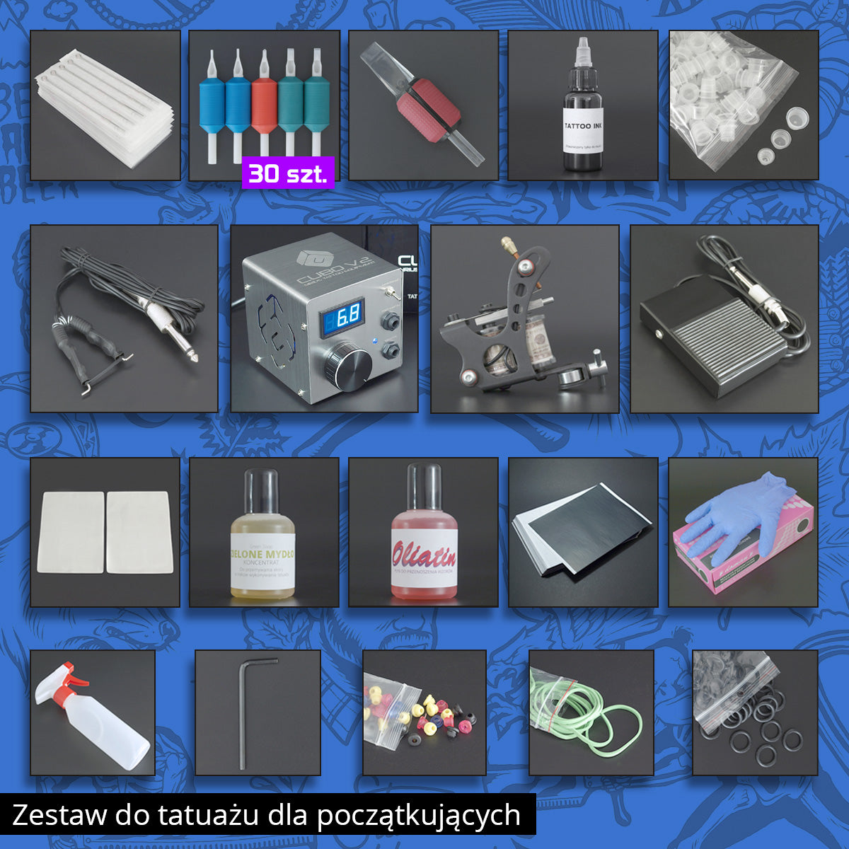Zestaw do tatuażu z maszynką cewkową