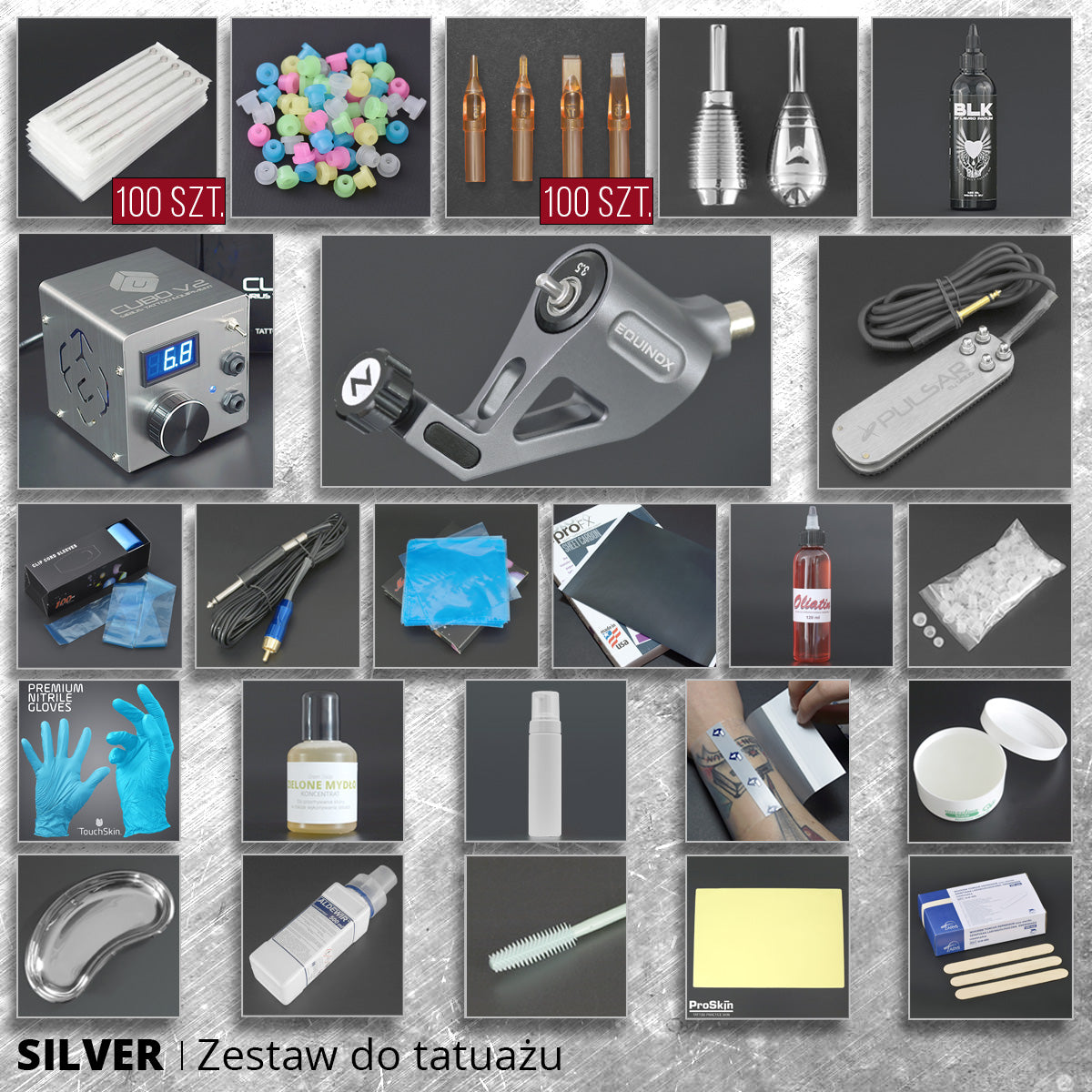 Zestaw do tatuażu Silver z maszynką rotacyjną