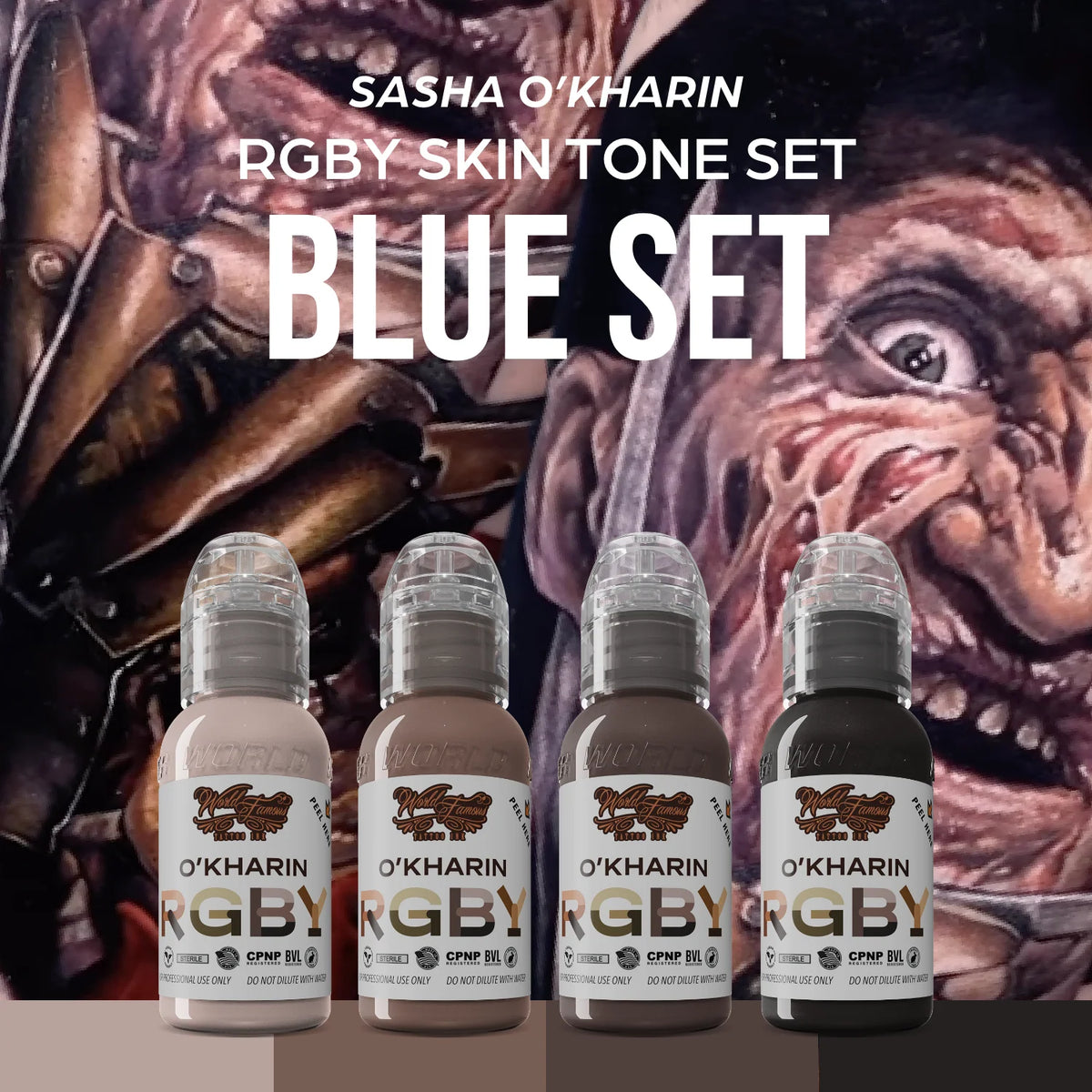 World Famous Sasha O'Kharin RGBY Blue Tattoo Ink Set 4 pcs.