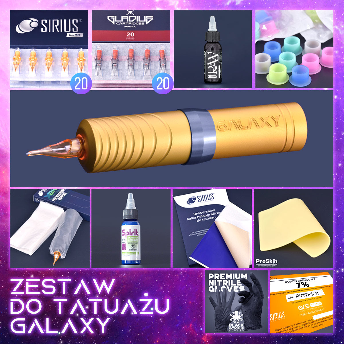 Zestaw do tatuażu Galaxy z maszynką bezprzewodową