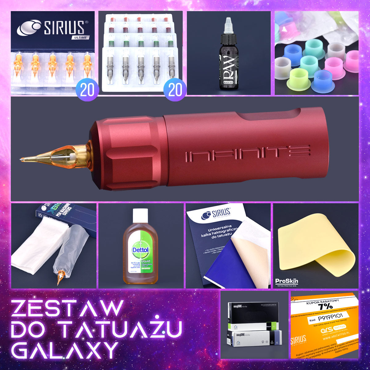 Zestaw do tatuażu Galaxy z maszynką bezprzewodową