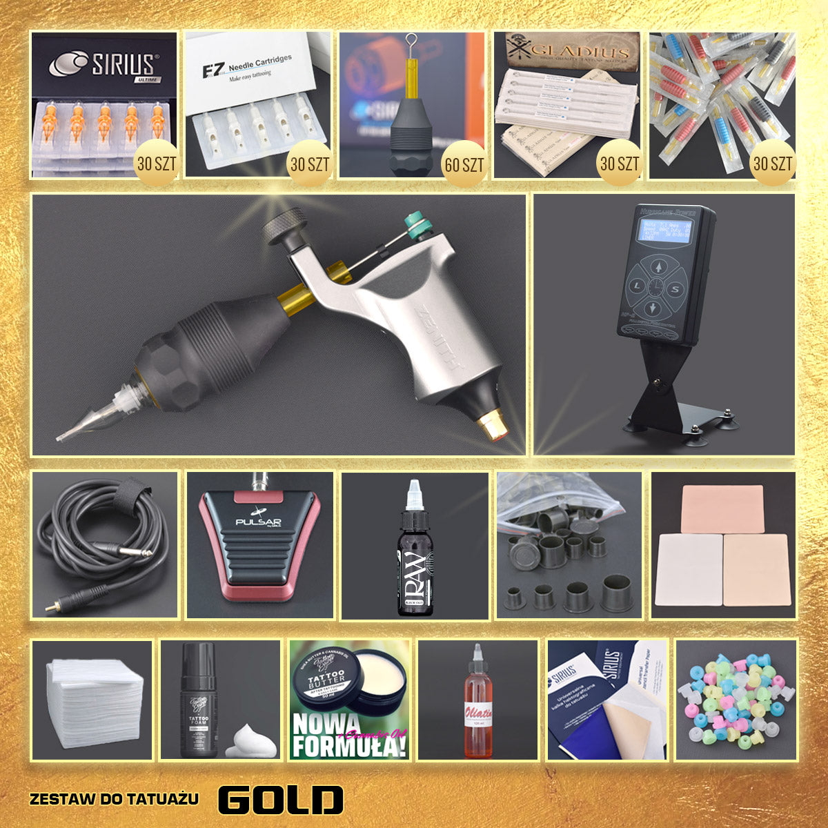 Zestaw do tatuażu Gold z maszynką rotacyjną